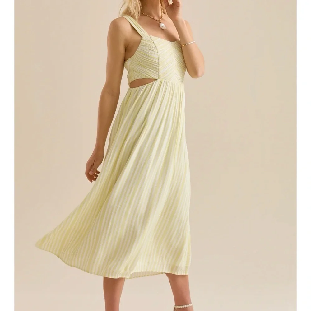 Altar’d State Butter Yellow Striped Maxi Dress Size Small Available NWT